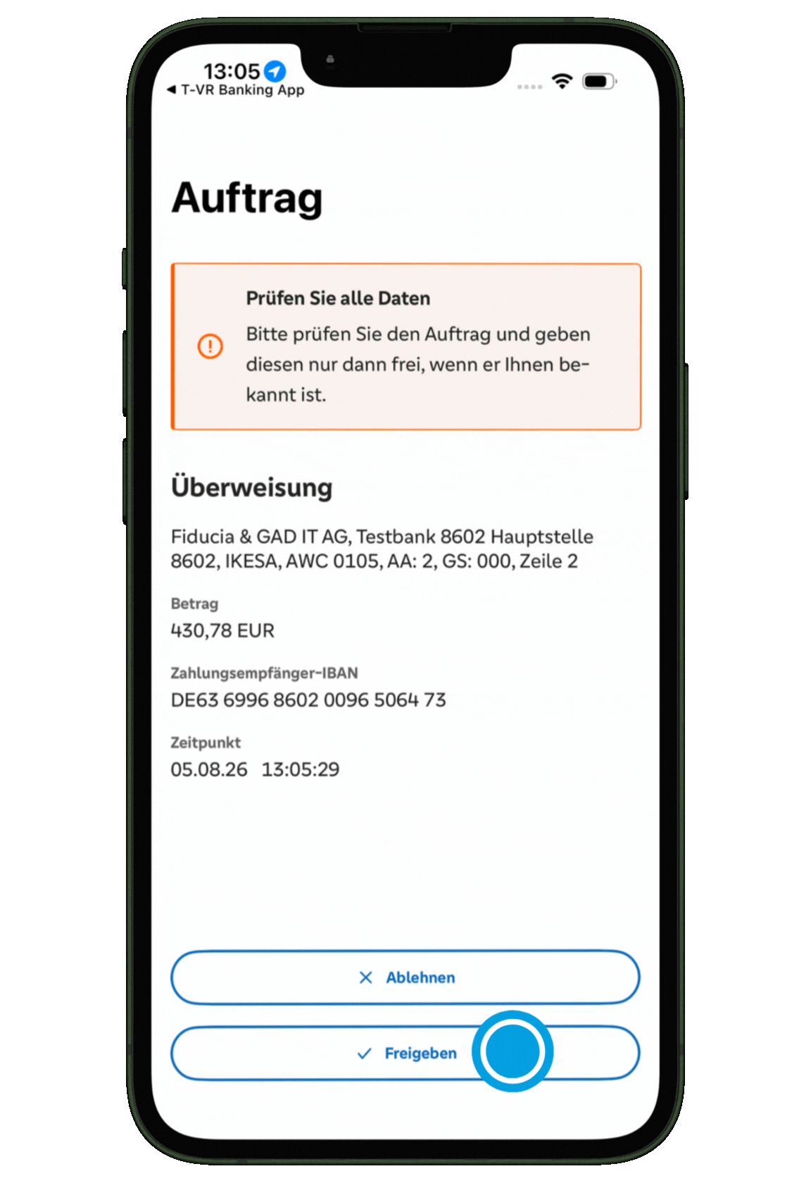 5. FREIGEBEN

Bestätigen Sie die Angaben und schließen Sie die Überweisung ab.